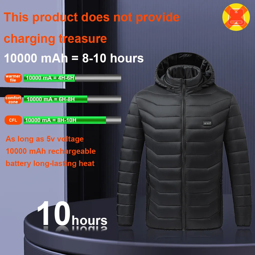 Heated Jacket, USB Intelligent Dual Control Switch 9-21 Zone Heated Jacket, Men's Women's Warm Cotton Jacket with Removable Hood